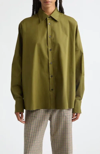 Plan C Stretch Cotton Poplin Shirt In Lichen