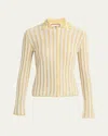 Plan C Stripe Collared Wool Cardigan In Light Yellow White