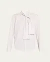 Plan C Stripe Scarf-neck Button Down Blouse