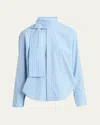 Plan C Stripe Scarf-neck Button Down Blouse In Blue  White  Sky