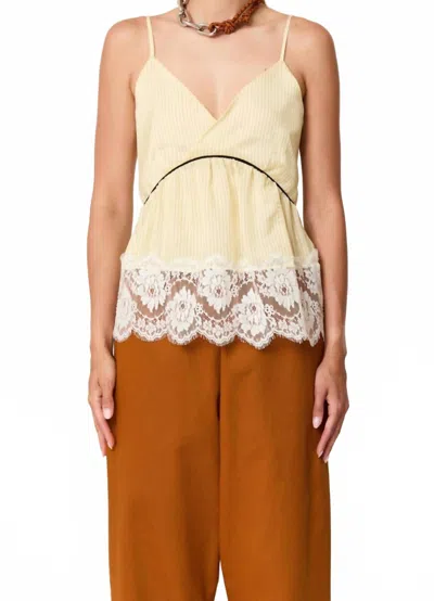 Plan C Striped Cami With Lace In Eggwhite In Transparent