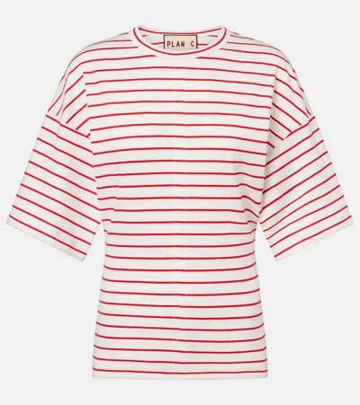 Plan C Striped Cotton Jersey T-shirt In White
