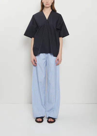Plan C Striped Cotton Popeline Pants In Blue
