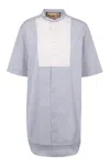 Plan C Striped Pattern Cotton Shirt In Blue