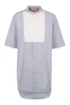 Plan C Striped Pattern Cotton Shirt In Blue