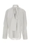 Plan C Striped Cotton Shirt With Front Closure In White