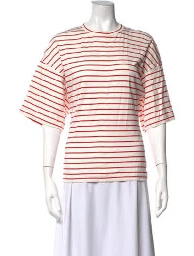 Pre-owned Plan C Striped Crew Neck T-shirt In White