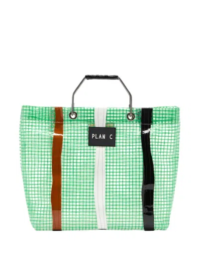 Plan C Striped Grid Tote Bag In Green