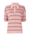 Plan C Striped Knitted Polo Top In Pink