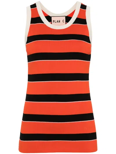 Plan C Striped Knitted Top In Red