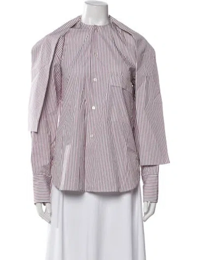 Pre-owned Plan C Striped Long Sleeve Button-up Top In Multi