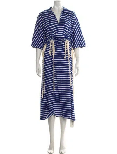 Pre-owned Plan C Striped Midi Length Dress In Blue