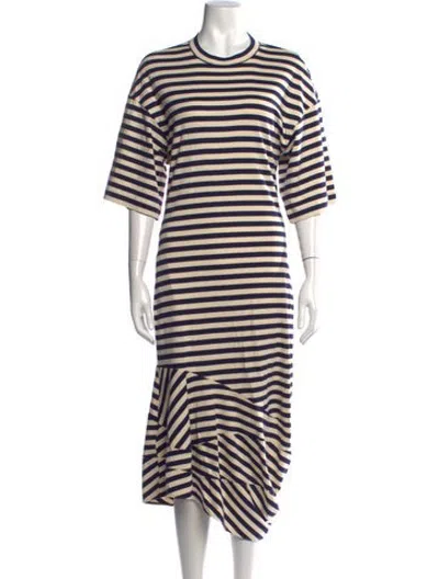 Pre-owned Plan C Striped Midi Length Dress In Blue