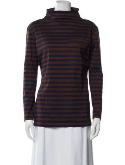Pre-owned Plan C Striped Mock Neck Top In Brown