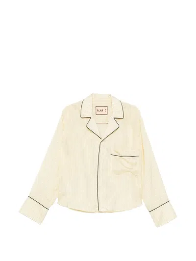 Plan C Striped Piped-trim Shirt In Neutral