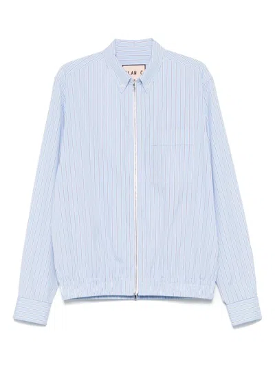 Plan C Striped Poplin Shirt In Blue