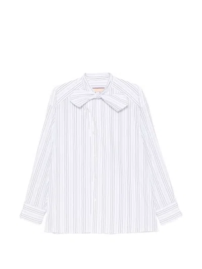 Plan C Striped Pussy-bow Shirt In Gray