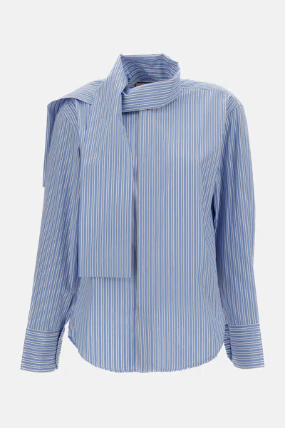 Plan C Striped Shirt With Foulard In Blue