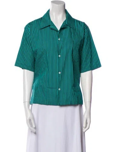 Pre-owned Plan C Striped Short Sleeve Button-up Top In Blue