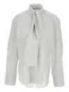 Plan C Striped Tie-neck Shirt In Gray