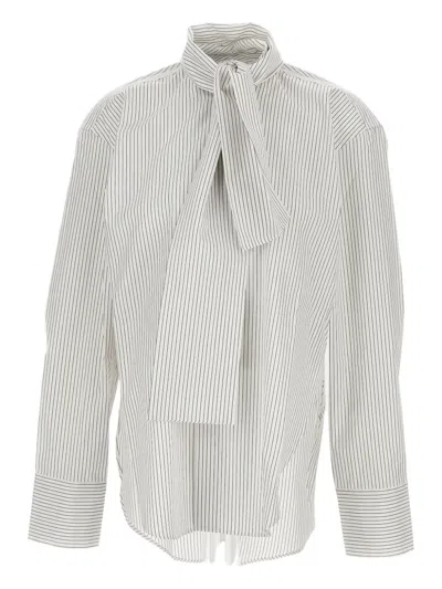 PLAN C STRIPED TIE-NECK SHIRT