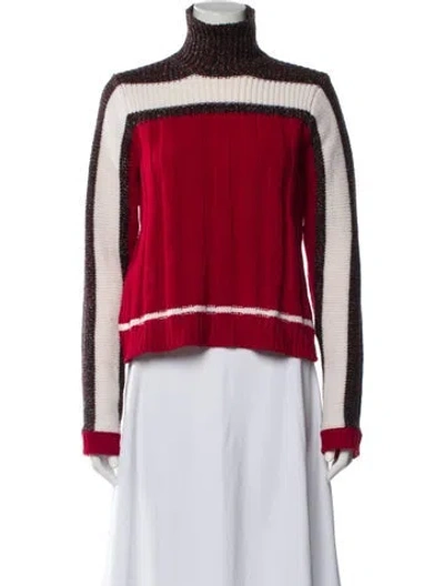 Pre-owned Plan C Striped Turtleneck Sweater In Red