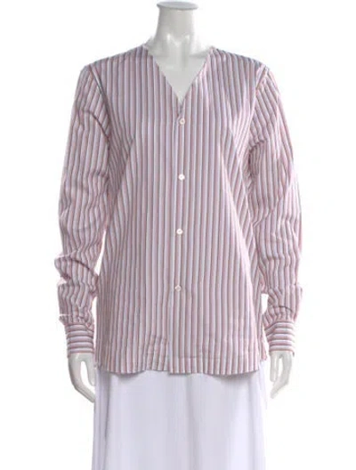 Pre-owned Plan C Striped V-neck Button-up Top In Multi