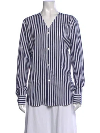 Pre-owned Plan C Striped V-neck Button-up Top In Multi