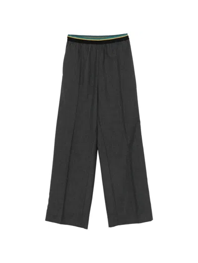 Plan C Striped-waistband Pressed-crease Trousers In Gray