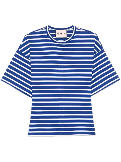 Plan C T Shirt Avvitata In Blu Bianco