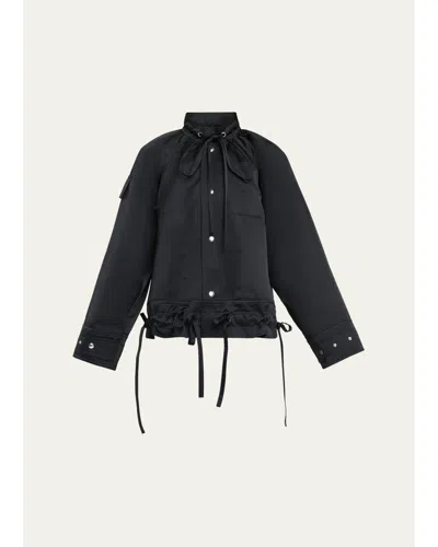 Plan C Tech Satin Stand-collar Jacket In Black