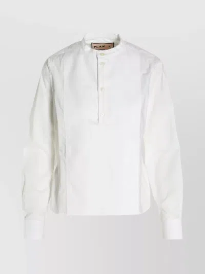 Plan C Textured Fabric Mandarin Collar Shirt In Blanco
