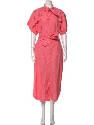 Pre-owned Plan C Tie Neck Midi Length Dress In Pink