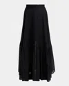 Plan C Tiered Maxi Skirt In Black