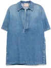 Plan C Snap-slits Collared Denim Shirt In Indigo