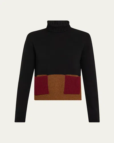 PLAN C TURTLENECK COLORBLOCK WOOL-CASHMERE SWEATER