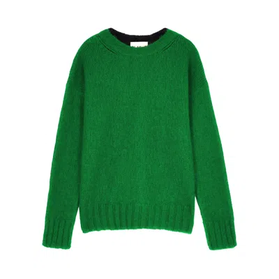 Plan C Two-tone Brushed Mohair-blend Jumper In Green