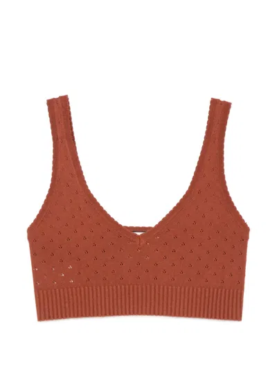 Plan C V넥 니트 탑 In Brown
