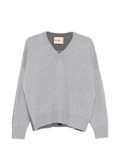 Plan C V-neck Colour-block Cardigan In Gray