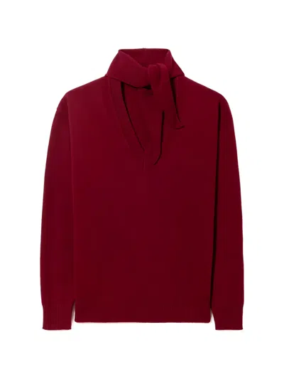 Plan C V-neck Scarf Sweater In Burgundy