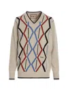 Plan C Geometric Pattern V-neck Knit Sweater In Neutral