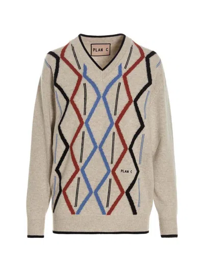 PLAN C PLAN C V-NECK WOOL AND CASHMERE BLEND JACQUARD SWEATER