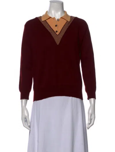 Pre-owned Plan C Virgin Wool Long Sleeve Polo In Red