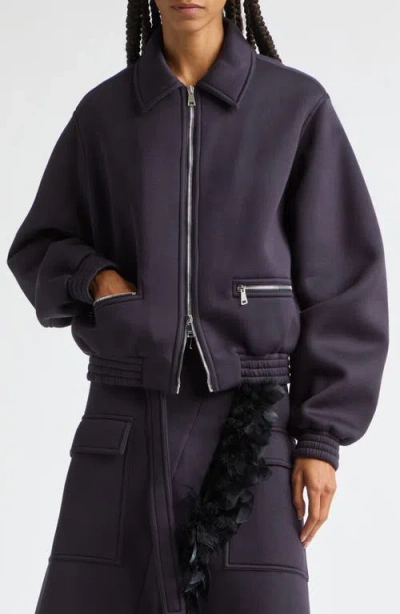 Plan C Viscose Knit Zip Jacket In Blue Black
