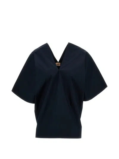 Plan C V-neck Blouse In Blue