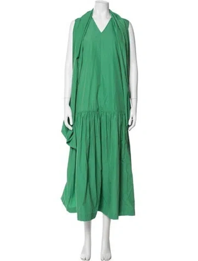 Pre-owned Plan C V-neck Long Dress In Green