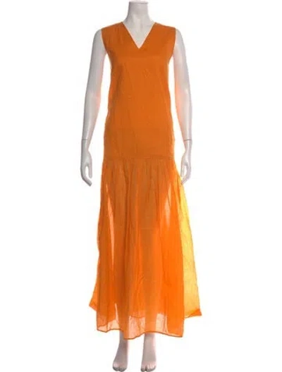 Pre-owned Plan C V-neck Long Dress In Orange