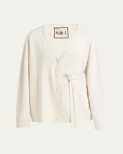 Plan C Waist-tie V-neck Cashmere Cardigan In Butter