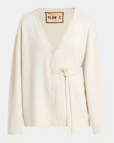PLAN C WAIST-TIE V-NECK CASHMERE CARDIGAN
