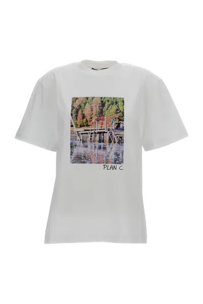 Plan C White Graphic Crew Neck T-shirt